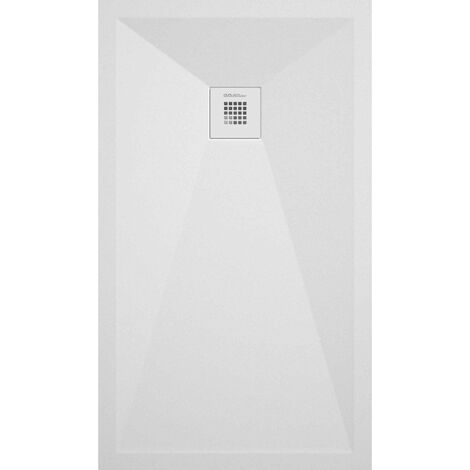 Receveur de douche 80x100 cm extra plat ONDA en résine surface ardoisée blanc Grille blanche (1/5)