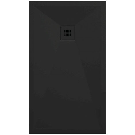 Receveur de douche 100x140 cm extra plat ONDA en résine surface ardoisée noir Grille noire (1/5)