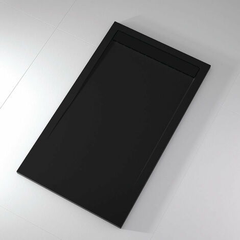 Receveur de douche 90x110 cm extra plat CLEVER en résine surface ardoisée noir (1/5)