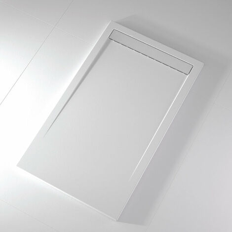 Receveur de douche 80x110 cm extra plat CLEVER en résine surface ardoisée blanc