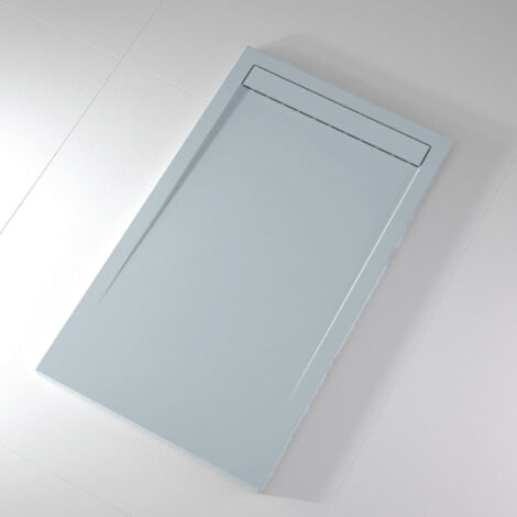 Receveur de douche 90x210 cm extra plat CLEVER en résine surface ardoisée gris cendre (1/5)