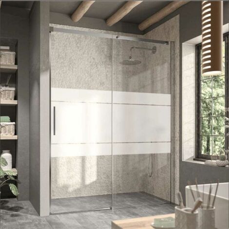 Paroi de douche fixe + Porte coulissante LUNA verre sérigraphié 100 cm Paroi latérale : 66.5 - 69 cm