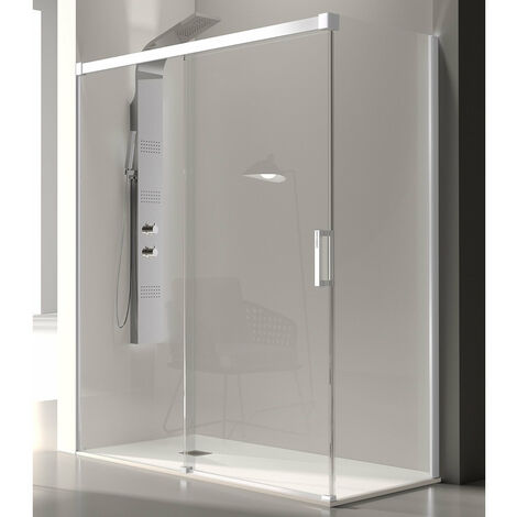 Paroi de douche fixe + Porte coulissante GLASÉ profil blanc 120 cm Paroi latérale : 76 - 79 cm (1/5)