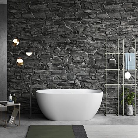 Stano. – Baignoire îlot ovale 160 cm en résicryl renforcé fibre de verre – Tablier rigide intégré – Bords ultra-fins modernes