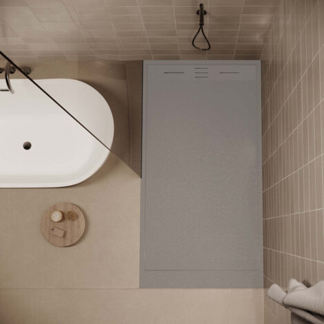 Receveur de douche 80 x 120 cm extra plat SALVI en SoliCast® surface ardoisée gris (1/5)