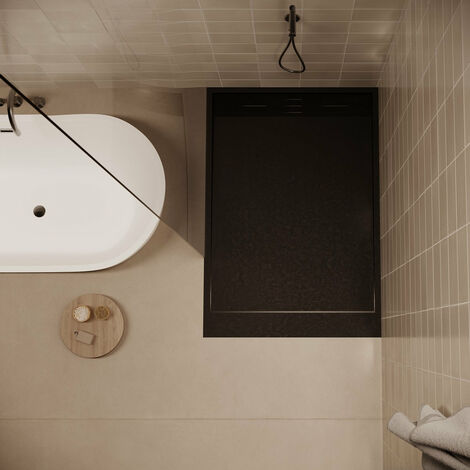 Stano. – Receveur de douche à poser 90 x 120 cm – Extra plat noir en SoliCast® – Surface ardoisée antidérapante – Norme PN24