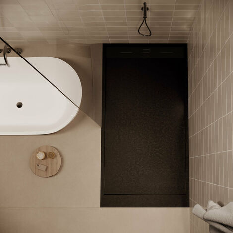 Stano. – Receveur de douche à poser 90 x 170 cm – Extra plat en SoliCast® noir – Antidérapant classe C – Finition ardoisée – Installation facile