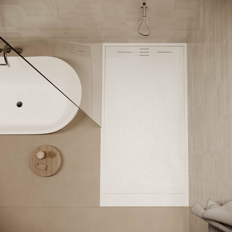 Stano. – Receveur de douche à poser 90 x 160 cm extra plat – SoliCast® blanc ardoisé – Antidérapant classe C – Structure alvéolaire résistante