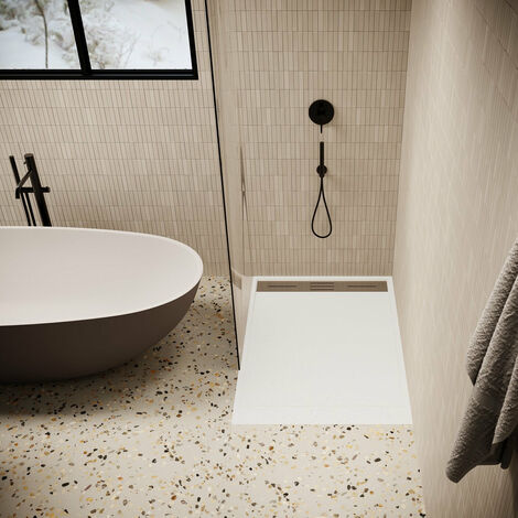 Receveur de douche 90 x 140 cm extra plat LUCIA en SoliCast® surface ardoisée blanc