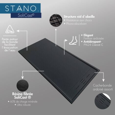 Receveur de douche 90 x 160 cm extra plat SALVI en SoliCast® surface ardoisée noir
