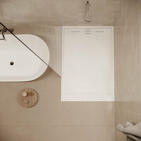 Receveur de douche 90 x 140 cm extra plat SALVI en SoliCast® surface ardoisée blanc
