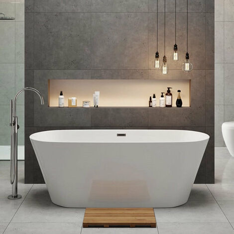 Stano. – Baignoire îlot ovale 160 cm en acrylique renforcé – Fond antidérapant – Finition blanche brillante – Installation facile