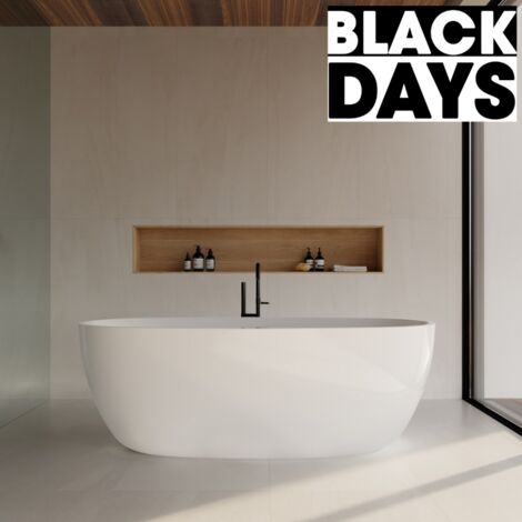 Stano. – Baignoire îlot ovale 170 cm – Acrylique sanitaire renforcé – Design autoportant blanc brillant – Installation facile