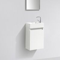Stano. – Meuble double vasque suspendu 40 cm – Plan-vasque en marbre synthétique blanc – Finition blanc laqué – Charnières amorties pour fermeture silencieuse