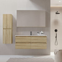 Meuble salle de bain design 120 cm LIMPIO finition mélaminé chêne avec vasque céramique