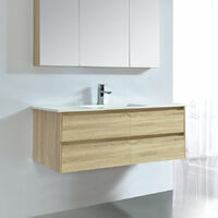 Meuble salle de bain design 120 cm LIMPIO finition mélaminé chêne avec vasque céramique