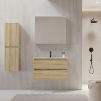 Meuble salle de bain design 80 cm LIMPIO finition mélaminé chêne avec vasque céramique - Marron