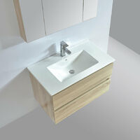 Meuble salle de bain design 80 cm LIMPIO finition mélaminé chêne avec vasque céramique - Marron