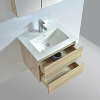 Meuble salle de bain design 60 cm LIMPIO finition mélaminé chêne avec vasque céramique