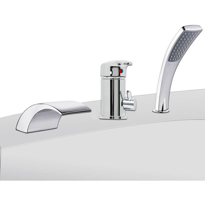 5 Loch Set Badewannenarmatur Handbrause Wannenrand Armatur Wasserfall Chrom