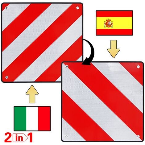 Warntafel Spanien Italien 50x50 2in1 Aluminium reflektierend Heckträger  rot-weiß