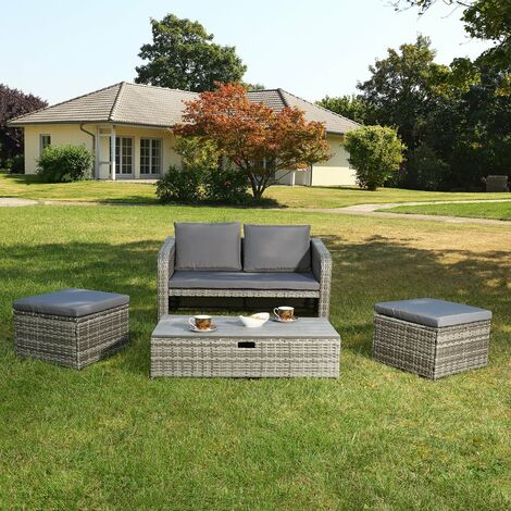Poly Rattan Gartenset grau Rattanmöbel Lounge Sitzgruppe Garten Essgeruppe