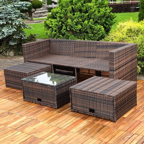 Lounge Gartenset Rattanmöbel Polyrattan Sitzmöbel Set Sofa Tisch 2 Hocker braun