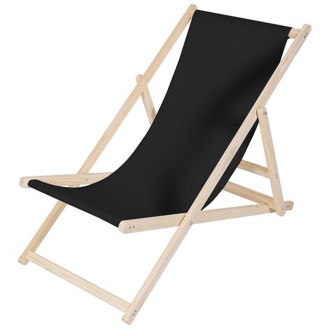 Strandliege Liegestuhl Gartenliege Klappbar Sonnenliege Holz Faltbar Schwarz Outdoor-Möbel Erholung Terrasse verstellbare Rückenlehne Armlehnen (1/5)