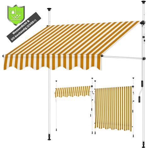 Balkonmarkise Klemmmarkise Markise 200 x 120 cm - Weiß / Orange LED Balkon Terrasse Fenstermarkise