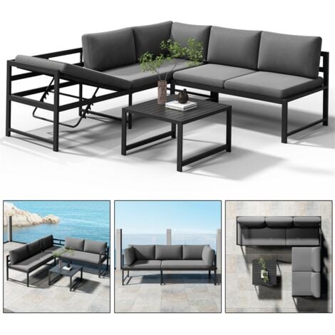 Sitzgruppe Aluminium Lounge Ecksofa mit Liegefunktion wetterfest Grau