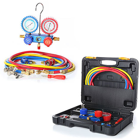 Klima Monteurhilfe 2-Wege für R134a R22 R12 R502 KFZ SET 3 Schläuchen + Koffer