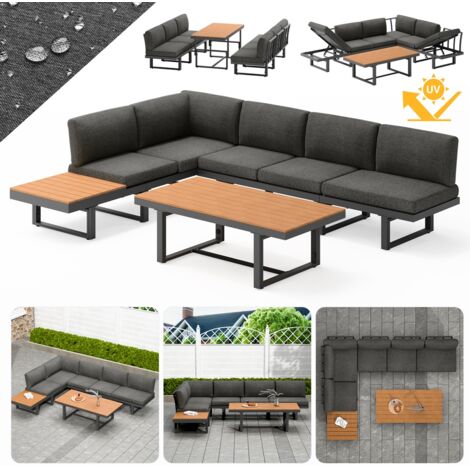 Mucola Sitzgruppe Aluminium Lounge Ecksofa mit Liegefunktion wetterfest Essgruppe Gartenmöbel Entspannungsoase Sofa Sitzgarnitur Outdoor-Möbel