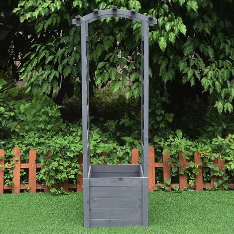 Rosenbogen mit Pflanzkasten Rankgitter Gartenbogen Holz grau