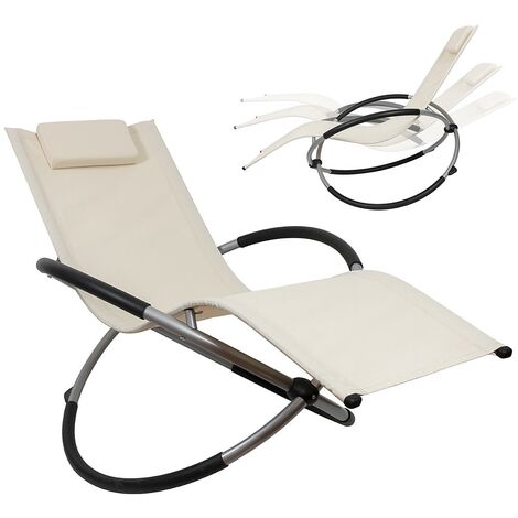 Schaukelliege Sonnenliege Liegestuhl XXL 200kg belastbar in Beige Faltbar Gartenliege Relaxliege Strandliege Schaukelstuhl Balkonliege Terrassenliege