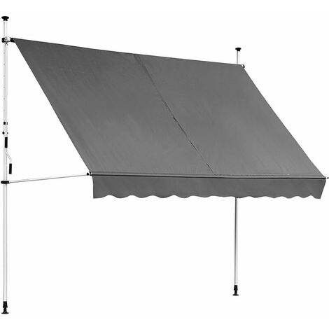 Klemmmarkise Balkon Markise - Sonnenschutz Terasse Fenstermarkise mit Sonnensegel, Windschutz und Rollo - Grau mit LED - Größe: 200 x 120 cm