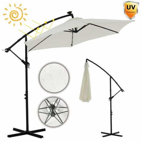 Gartenschirm Sonnenschirm Beige Kurbelschirm 300 cm Ampelschirm LED Marktschirm Strandschirm Terrassenschirm 3 m Meter Aufklappbar Sonnenschutz Garten