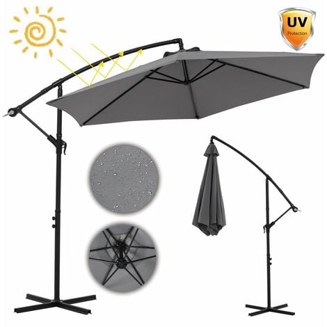 Sonnenschirm Grau Strandschirm Kurbelschirm 300 cm Ampelschirm Gartenschirm Marktschirm Terrassenschirm 3 m Meter Aufklappbar Sonnenschutz Garten