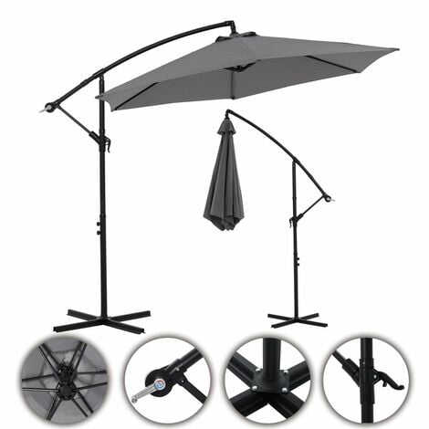 Sonnenschirm Grau Strandschirm Kurbelschirm 300 cm Ampelschirm Gartenschirm Marktschirm Terrassenschirm 3 m Meter Aufklappbar Sonnenschutz Garten