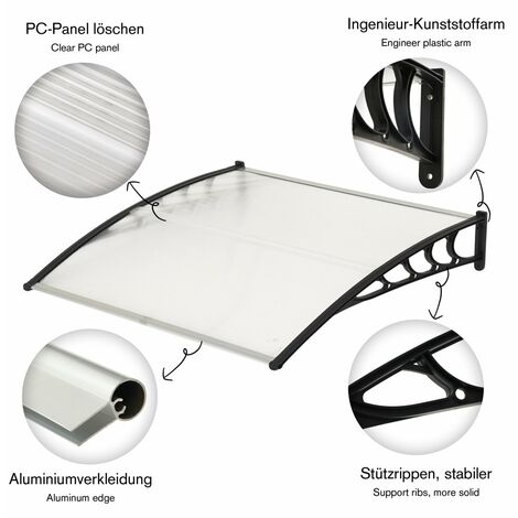 Haustürvordach Pultvordach Tür Überdachung Kunststoff Vordach Türdach Haus 120CM Haustür Haustürdach Türvordach Rundbogenvordach Bogen