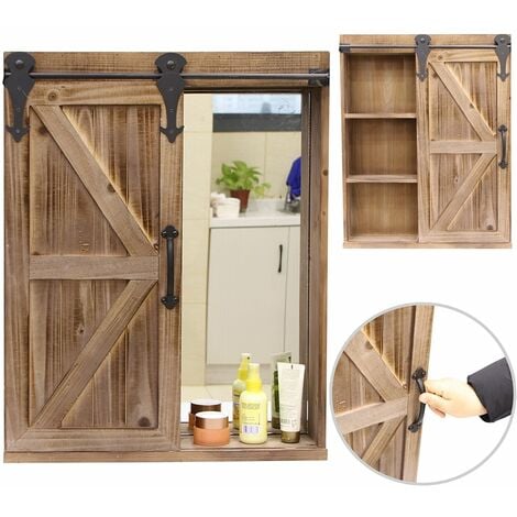 Wandschrank Schiebetür Wandregal Spiegel Braun Hängeschrank Wandboard Hängend Schrank Regal Vitrine Badschrank
