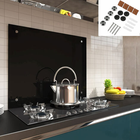 Küchenrückwand Spritzschutz Fliesenspiegel Küche Wandschutz Glas 6mm ESG Schwarz - 80x50CM