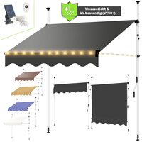 Klemmmarkise Sonnenschutz Markise 150-400cm LED Balkon Terasse Fenstermarkise Ausziehbar