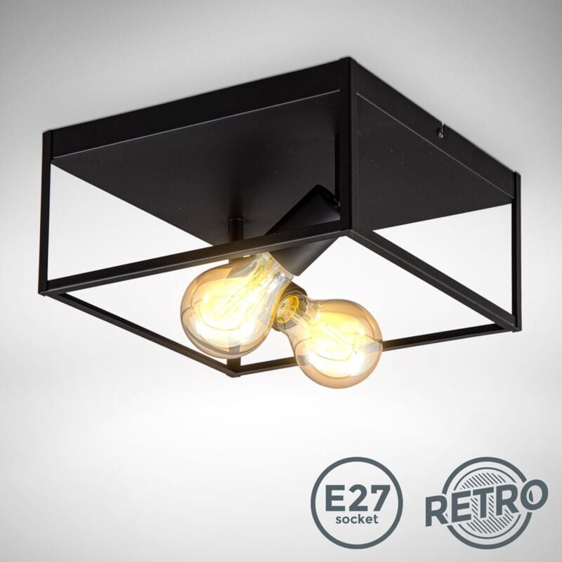 Deckenleuchte Vintage schwarz Metall Deckenlampe E27 Retro Draht Käfig Industrie