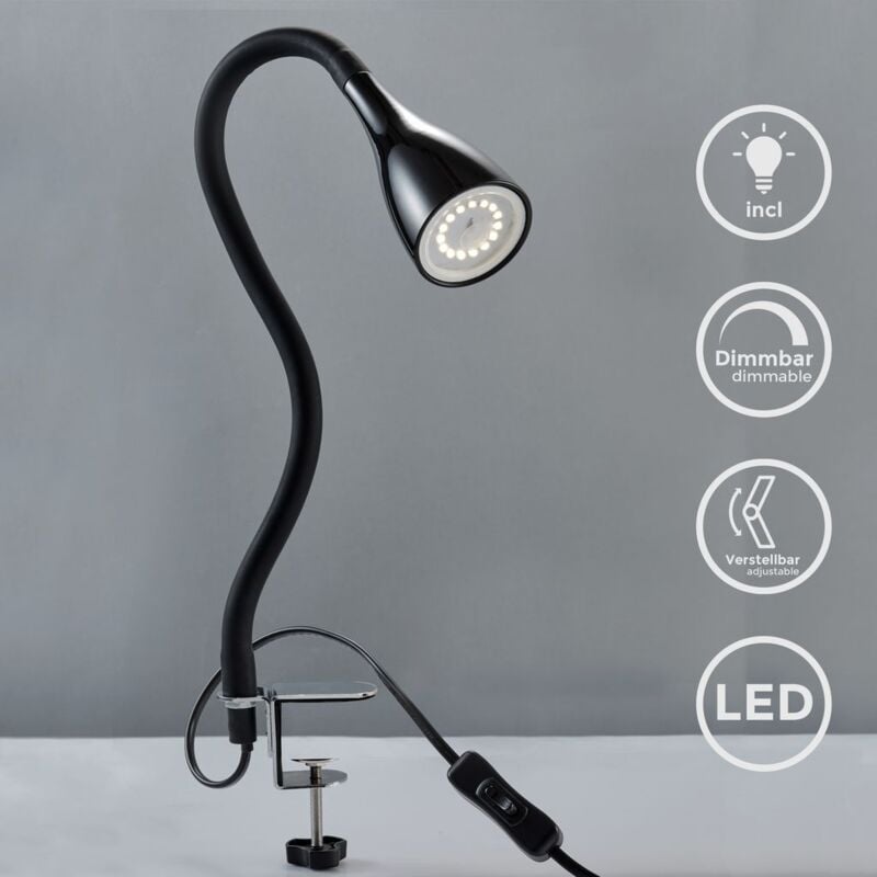 Leselampe Klemm-Leuchte 5W flexibel LED Tisch-Lampe dimmbar schwarz