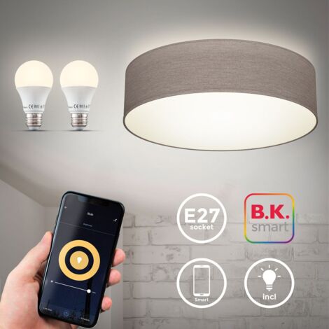 WiFi Deckenlampe Wohnzimmer Home Smart Schlafzimmer E27 Deckenleuchte Stoff taup