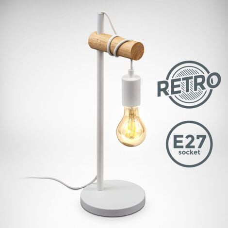 LED Tischlampe Retro exkl. E27 Holz 1x Vintage Weiß Metall Schreibtisch-Leuchte