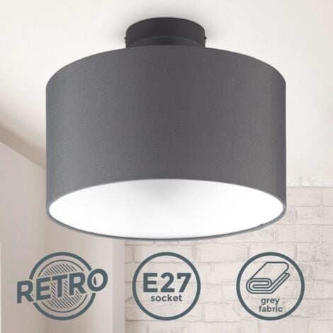 LED Deckenleuchte Stoffschirm Grau E27 Deckenlampe Wohnzimmer Schlafzimmer  30cm