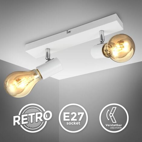 Retro Deckenlampe Vintage Deckenleuchte Spot weiß Industrie Wohnzimmer Flur  E27