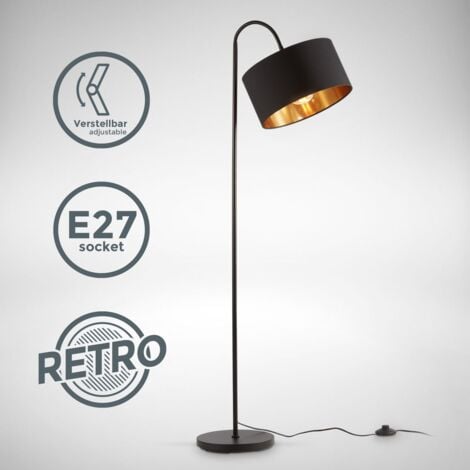 E27 flexibel Wohnzimmer gebogen Retro Stehleuchte Stoff schwarz-gold Stehlampe