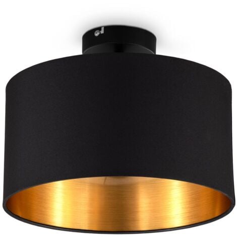 Deckenleuchte schwarz gold Stoffschirm E27 30cm Schlafzimmer-Lampe  Wohnzimmer